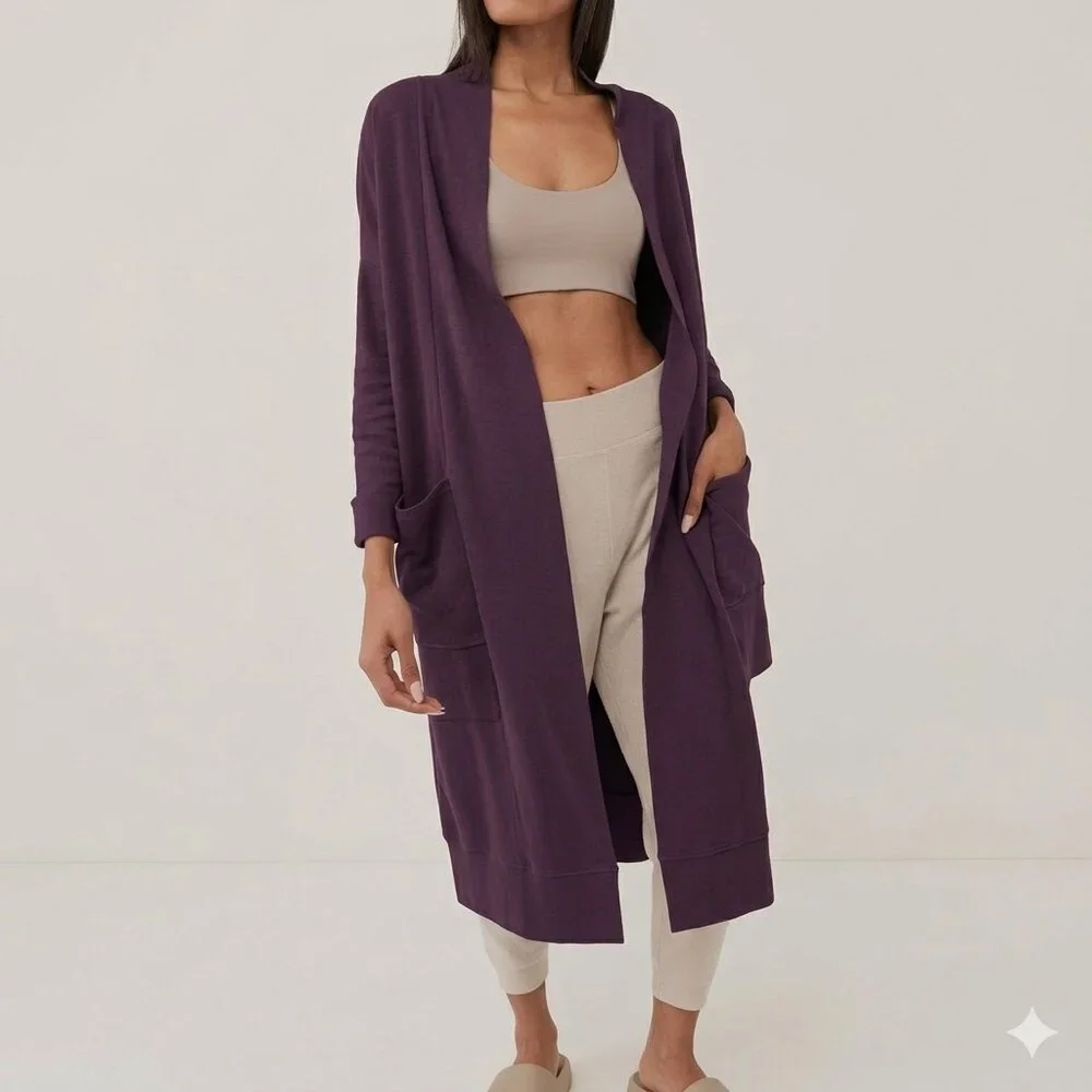 Pact Brooklyn Airplane Organic Cotton Open Front Cardigan Size XXL in Plum - Picture 3 of 5